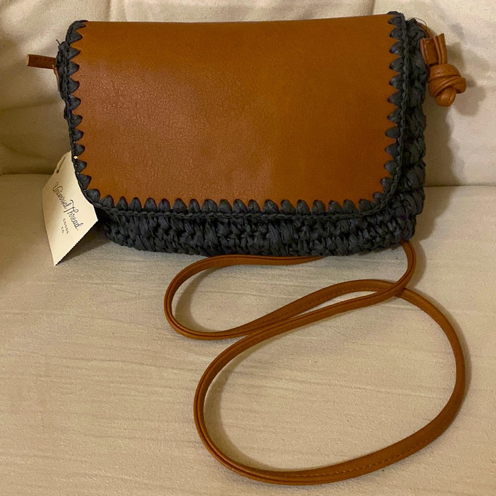 NWT! Universal Thread Straw Flap Knotted Crossbody Bag - Brown/Black